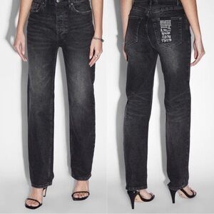 Ksubj Brooklyn Relaxed Straight Leg High Waisted Washed Faded Black Jeans 24
